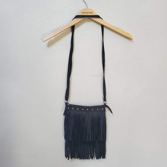 Bongo black fringe crossbody bag purse with stud detail and an adjustable strap - Picture 2 of 16